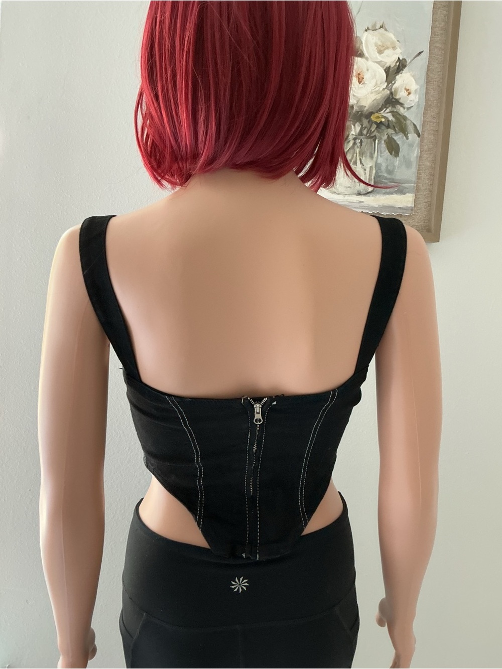 Zara Black Corset Crop Top with Contrast Stitching - Picture 6 of 15